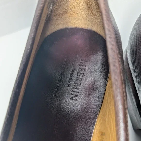 Meermin Dark Brown Pebble Grain Penny Loafers Goodyear Men 9.5UK 10.5US Mallorca